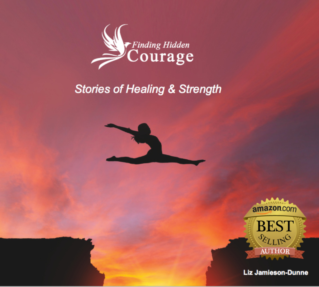 book cover picturing person leaping at sunset over crevice indicating courage